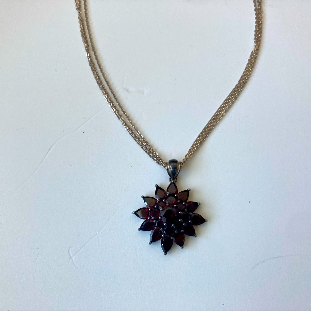 Garnet Pendant with Silver Chain Necklace